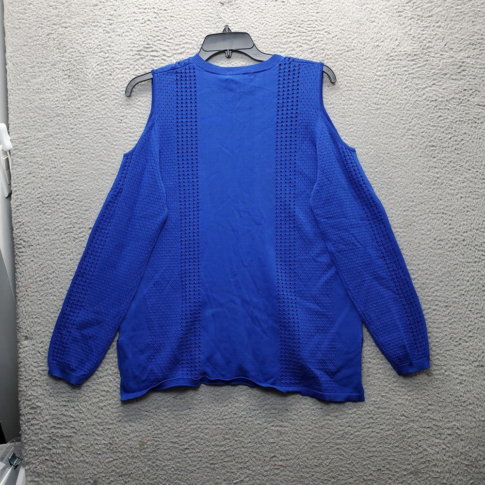 ONE A Sweater Womens XL Blue Knitted Cold Shoulder Sleeve High Low‎ Round Neck - Picture 2 of 7
